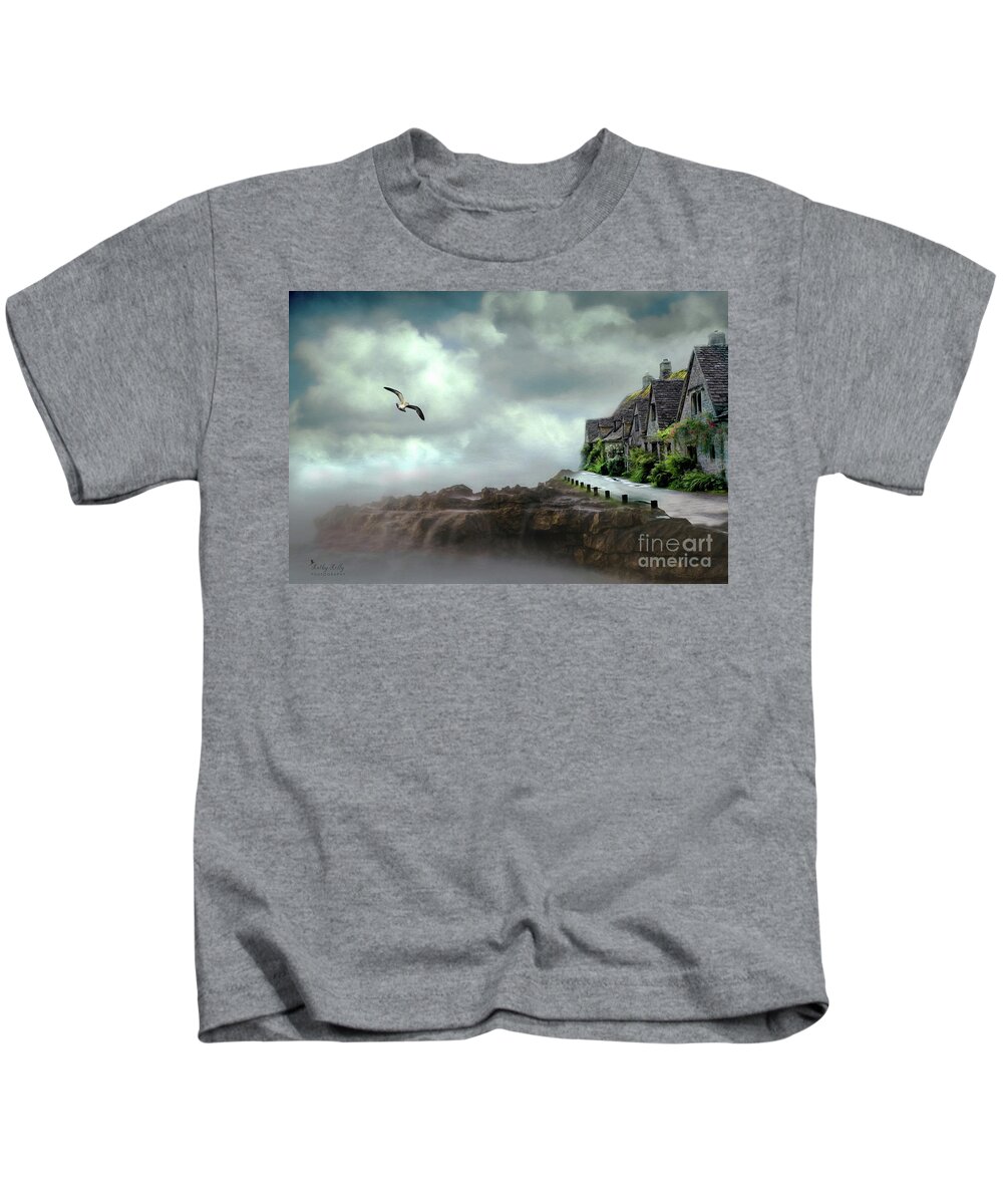Seascape Kids T-Shirt featuring the mixed media Sea Side Serenity by Kathy Kelly