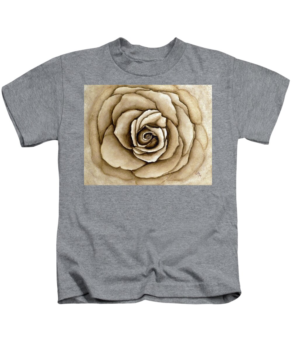 Sepia Rose Kids T-Shirt featuring the painting Sepia Rose by Kelly Mills