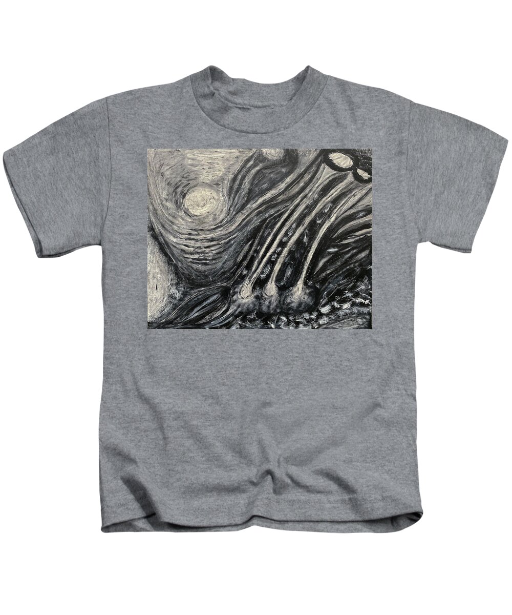 Monochrome Kids T-Shirt featuring the painting She Creates Her World by David Feder