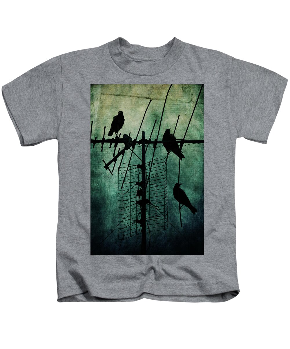 Crows Kids T-Shirt featuring the photograph Silent Threats by Andrew Paranavitana