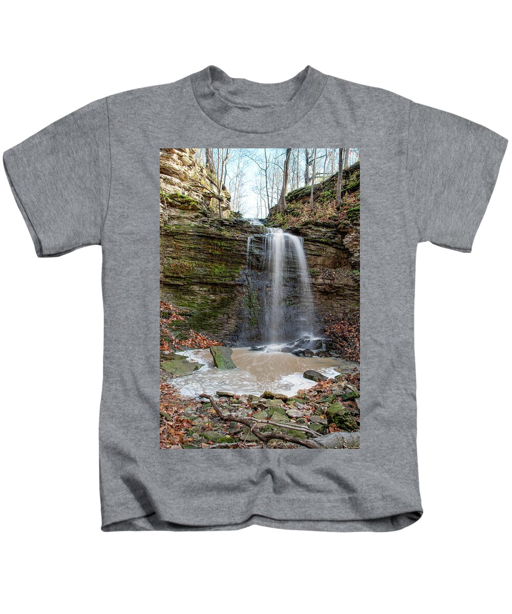Short Hills Provincial Park Kids T-Shirt featuring the photograph Small Waterfall Cascades into a Pool of Water by John Twynam