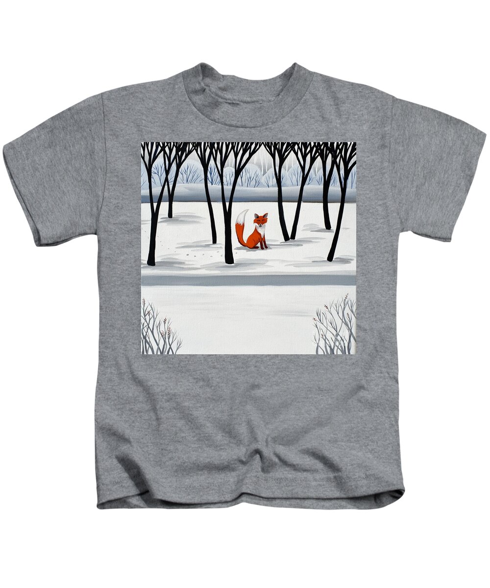 Fox Kids T-Shirt featuring the painting Smiling Fox  woodland animal cute by Debbie Criswell