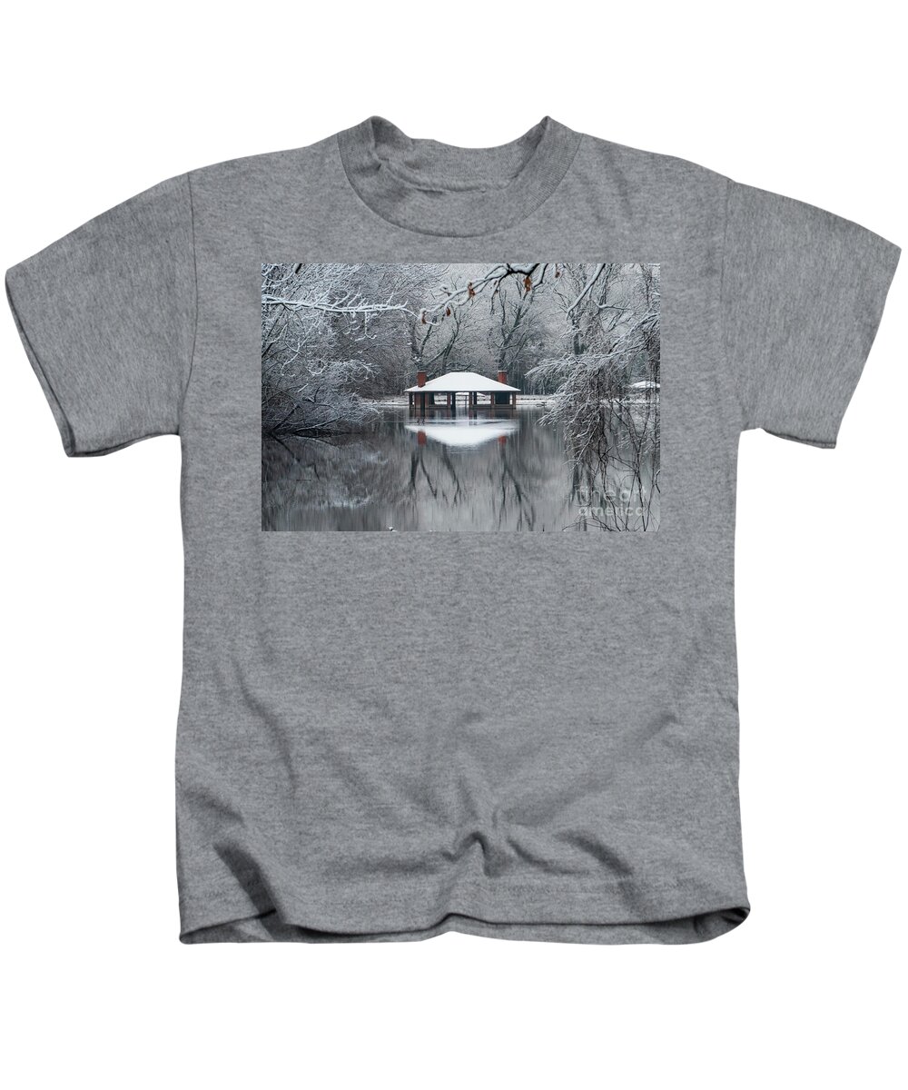 Park Kids T-Shirt featuring the photograph Snow Caped Building by Sandra J's