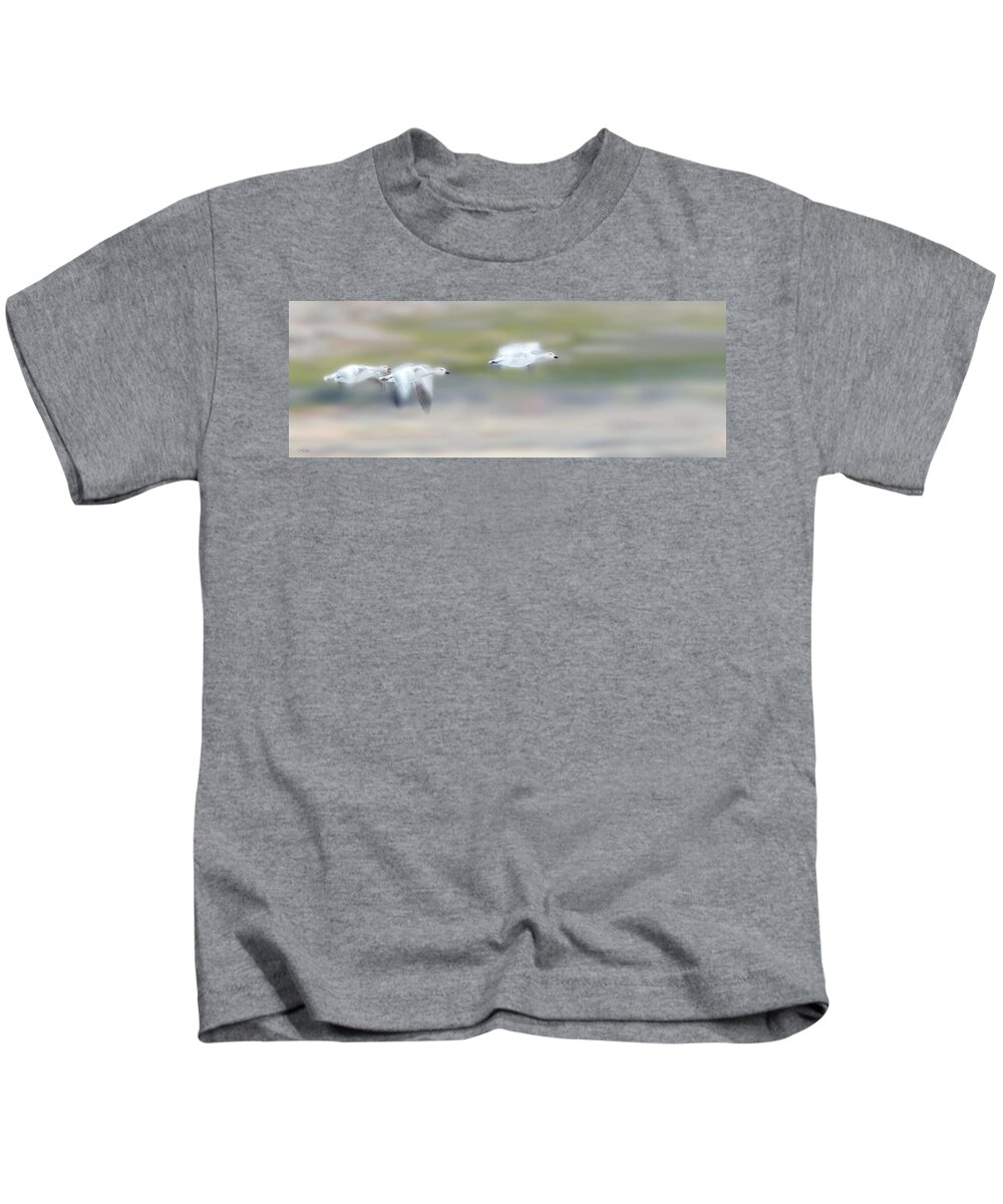Snow Geese Kids T-Shirt featuring the photograph Snow Geese Flight by Judi Dressler