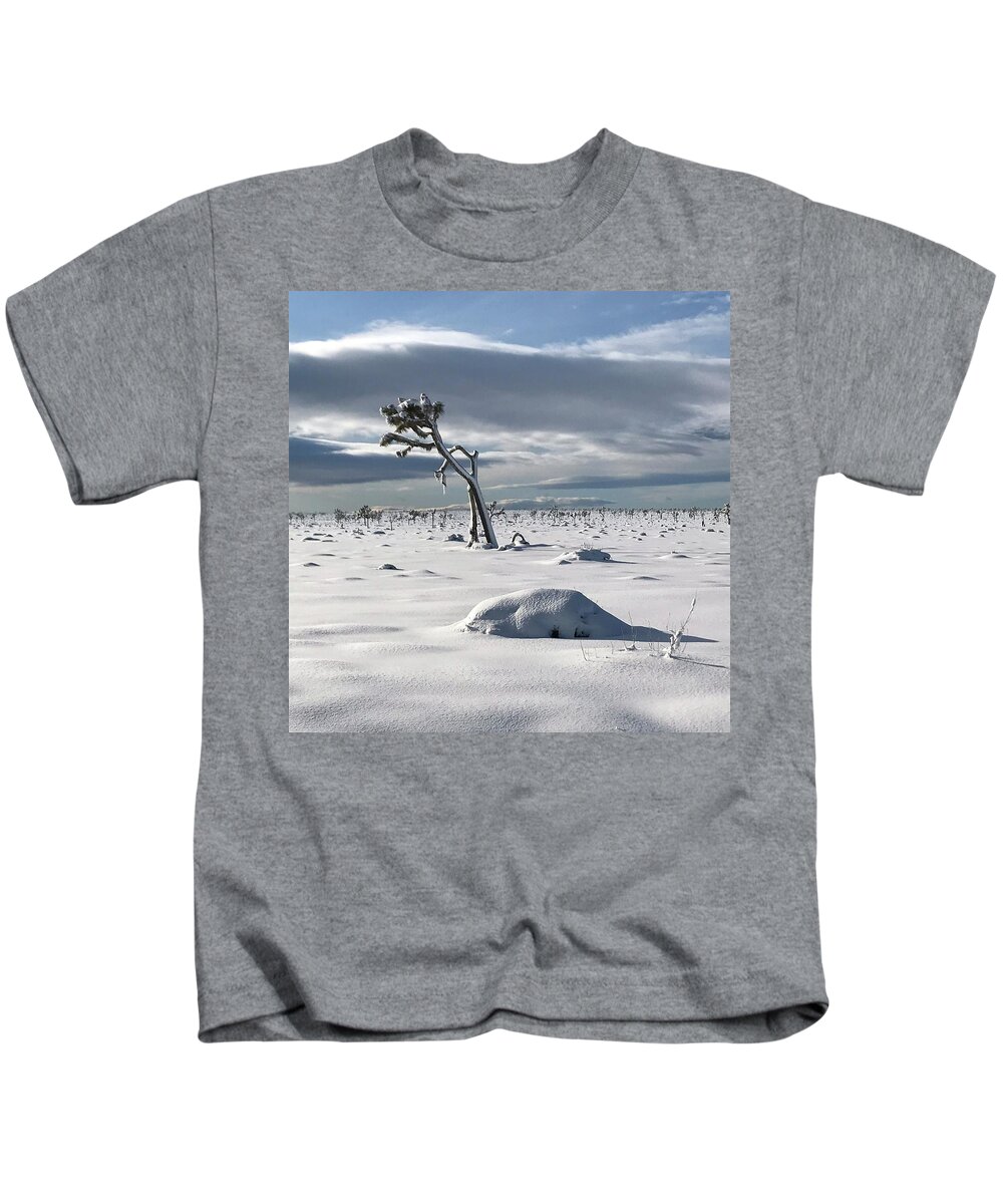 Joshua Tree Kids T-Shirt featuring the photograph Snow in Joshua Tree by Perry Hoffman