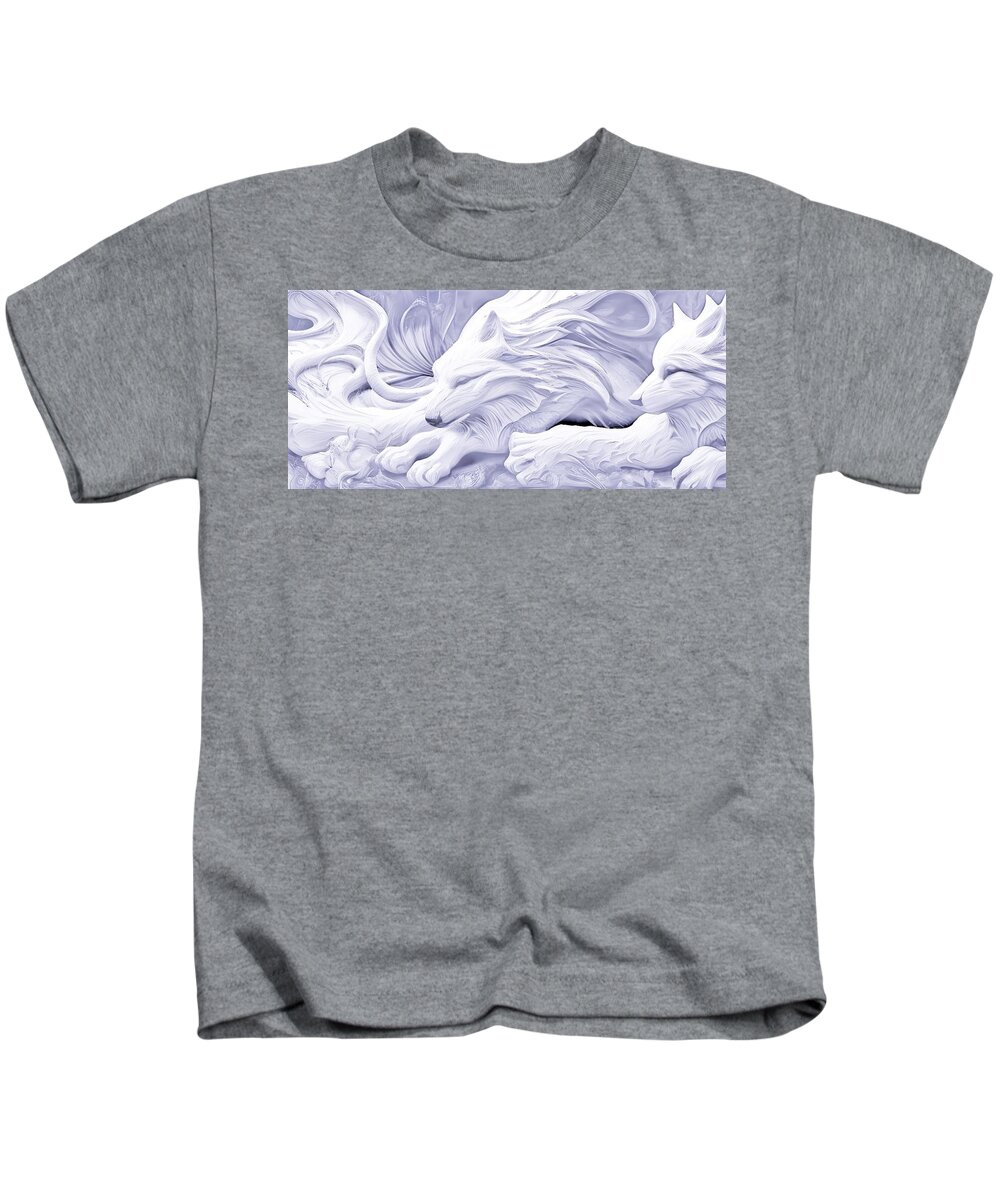 Digital White Snow Wolf Sculpture Kids T-Shirt featuring the digital art Snow Wolves by Beverly Read