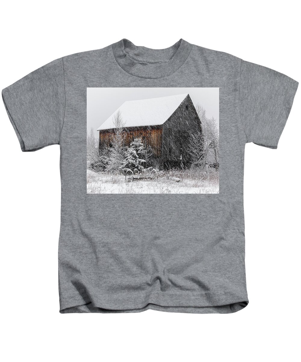 Maine Kids T-Shirt featuring the photograph Snowy Barn by Colin Chase