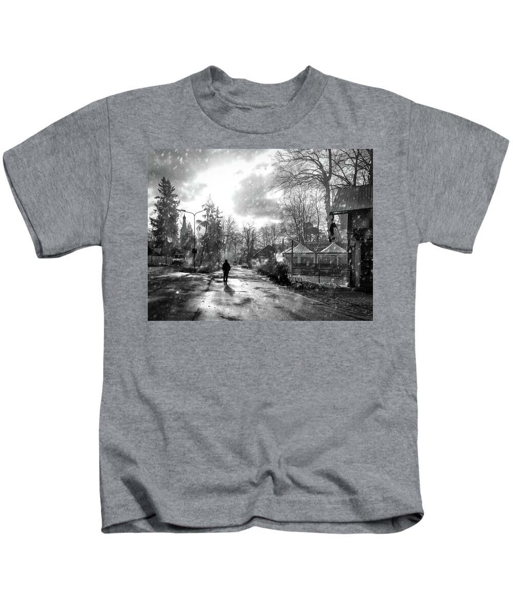 Photography Kids T-Shirt featuring the photograph So Another Lonely Winter Day Passed Latvia by Aleksandrs Drozdovs