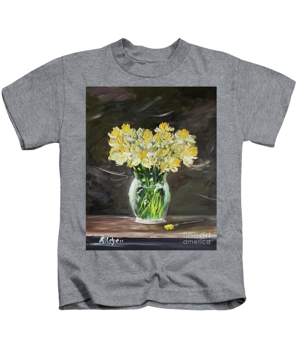 Still Life Kids T-Shirt featuring the painting Spring Daffodils by Stanton Allaben