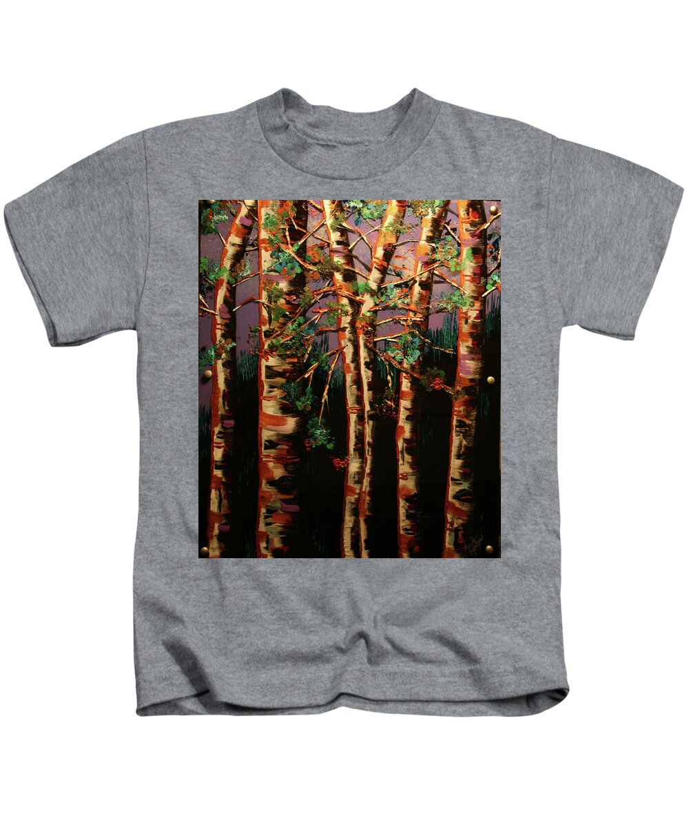 Aspen Kids T-Shirt featuring the painting Springtime Aspen by Marilyn Quigley