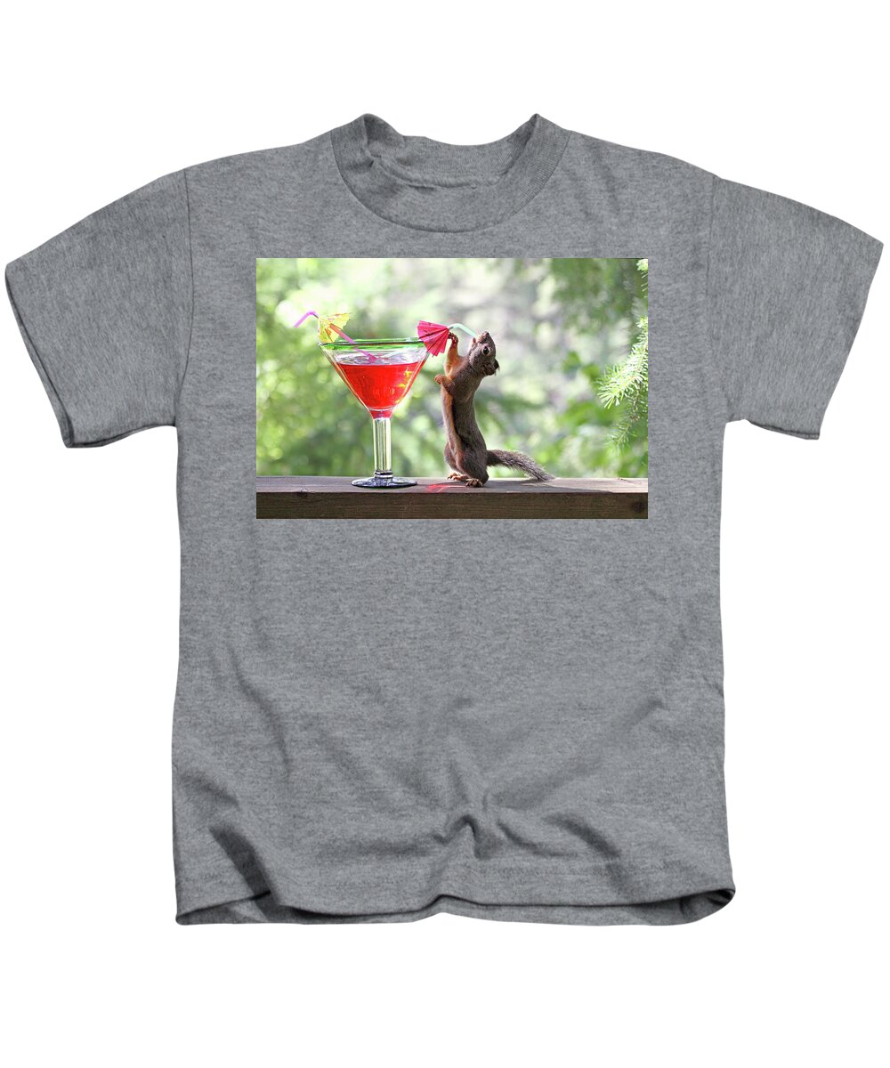 Squirrels Kids T-Shirt featuring the photograph Squirrel at Cocktail Hour by Peggy Collins