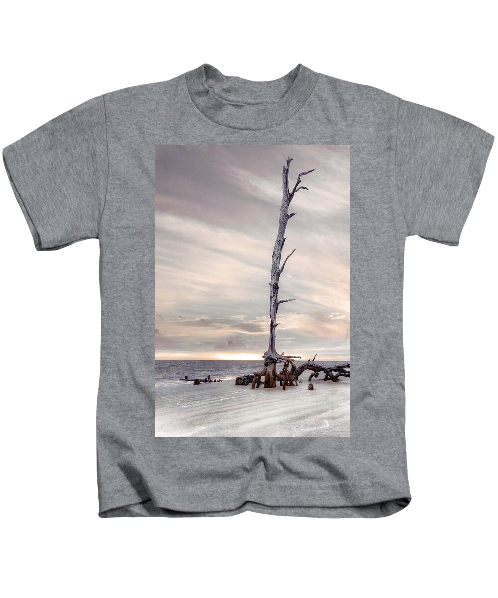 Clouds Kids T-Shirt featuring the photograph Standing Tall at Low Tide Jekyll Island Sunrise Beachhouse Hues by Debra and Dave Vanderlaan