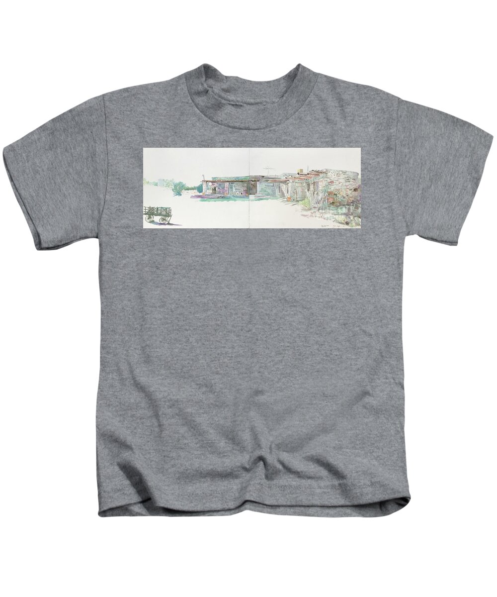 Watercolor Kids T-Shirt featuring the painting Stone House Rogersville New Mexico by Glen Neff