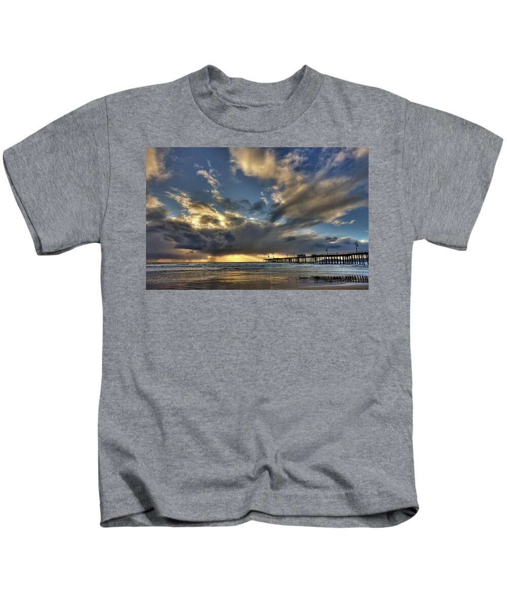 Sunset Kids T-Shirt featuring the photograph Storm by Pismo Pier by Beth Sargent
