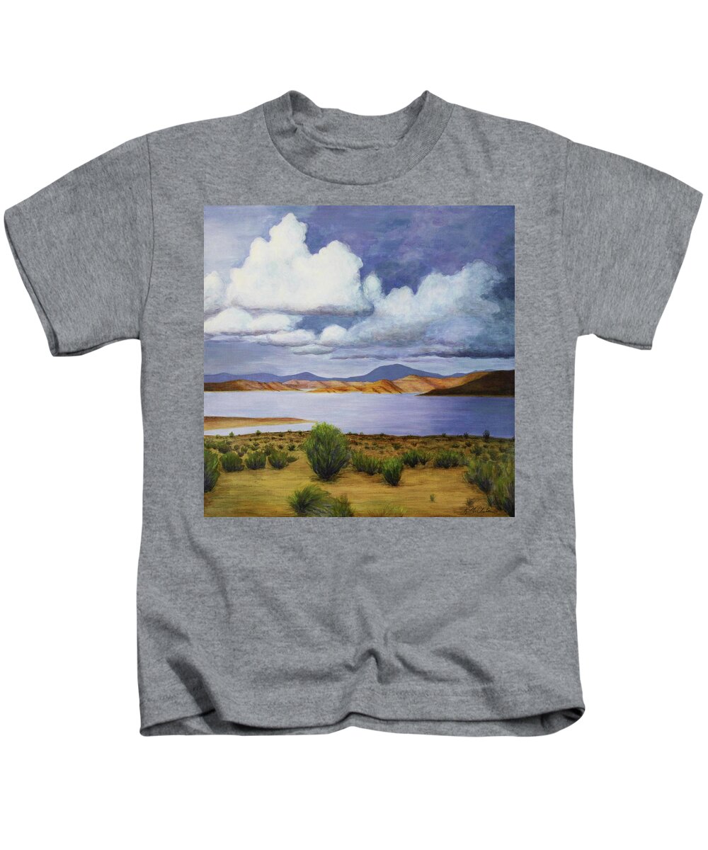 Kim Mcclinton Kids T-Shirt featuring the painting Storm on Lake Powell - right panel of three by Kim McClinton