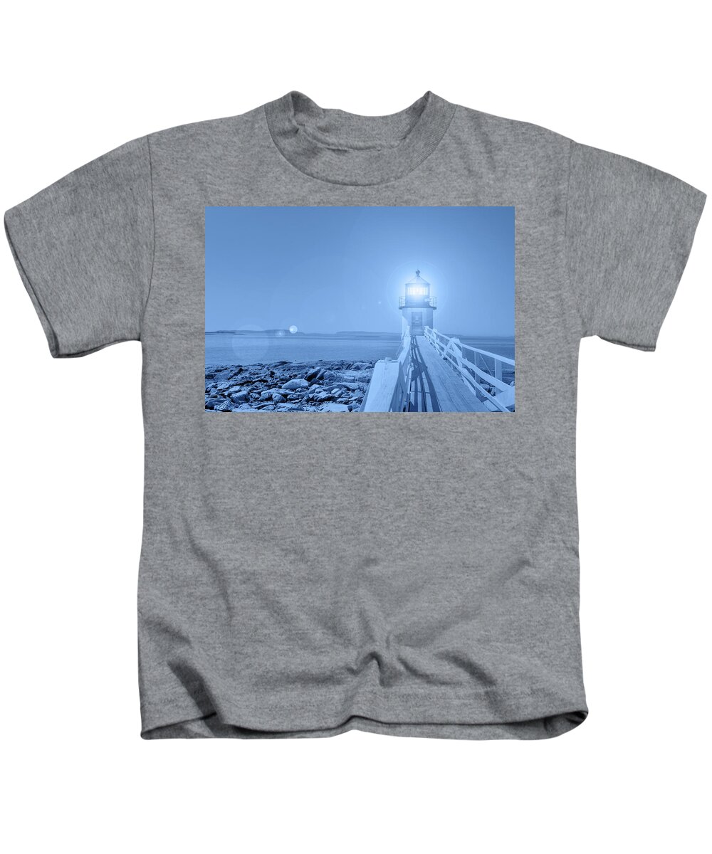 Classic Kids T-Shirt featuring the photograph Stylized classic blue hour Marshall Point Lighthouse Maine by Marianne Campolongo