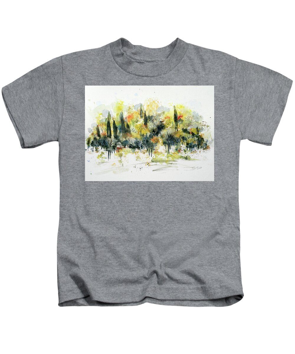 Abstract Landscape Kids T-Shirt featuring the painting Summer trees by Aniko Hencz