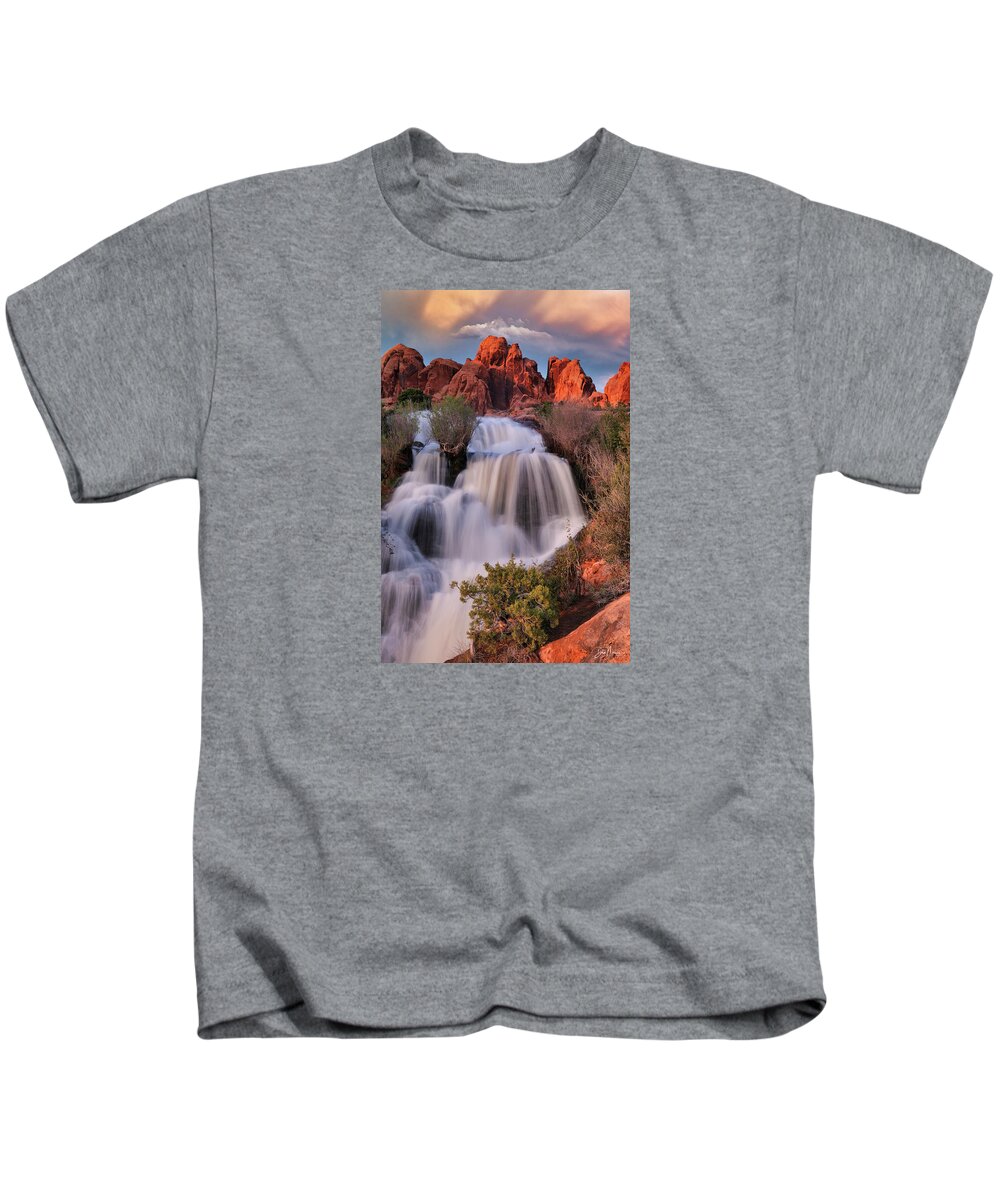 Moab Kids T-Shirt featuring the photograph Sunset at Faux Falls by Dan Norris