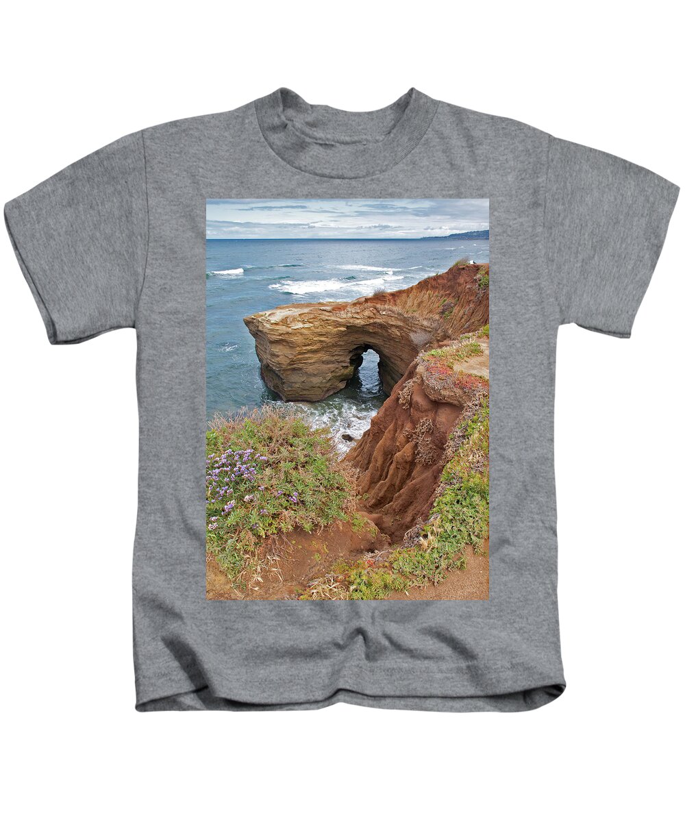 Sunset Cliffs Kids T-Shirt featuring the photograph Sunset Cliffs in Point Loma - San Diego, California by Denise Strahm