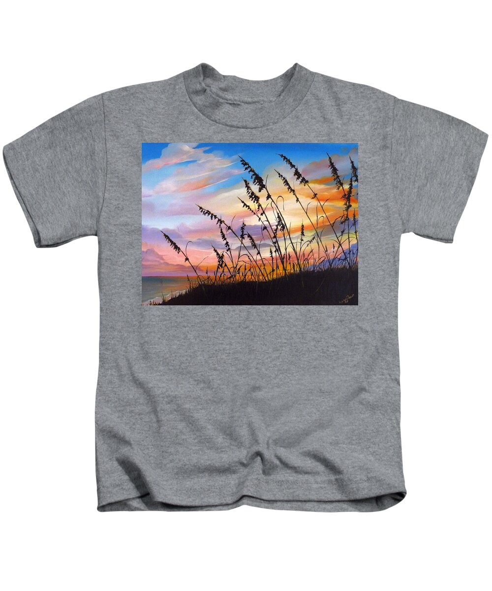  Ocean Painting Kids T-Shirt featuring the painting Sunset Fort Desoto Beach by Karin Dawn Kelshall- Best