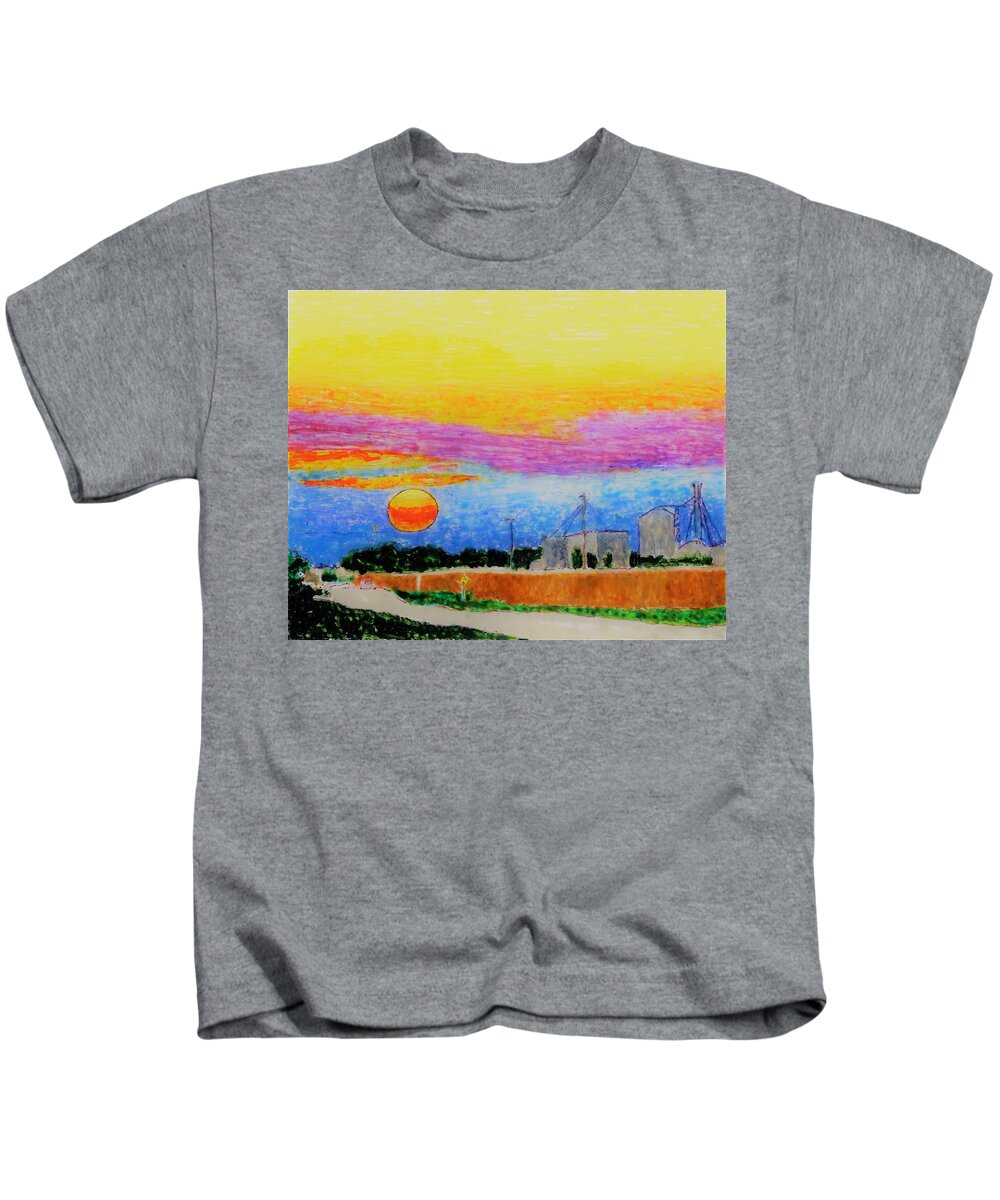 Sun Kids T-Shirt featuring the painting Suntral Illinois by Phil Strang