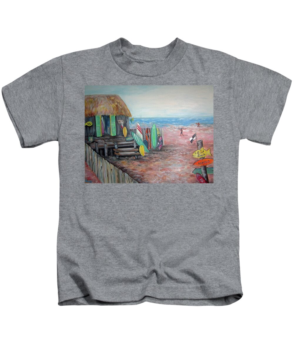 Beach Kids T-Shirt featuring the painting Surf Shack by Barbara Landry