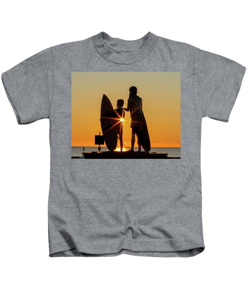 Virginia Beach Kids T-Shirt featuring the photograph Surfer Silhouette at Sunrise by Donna Twiford
