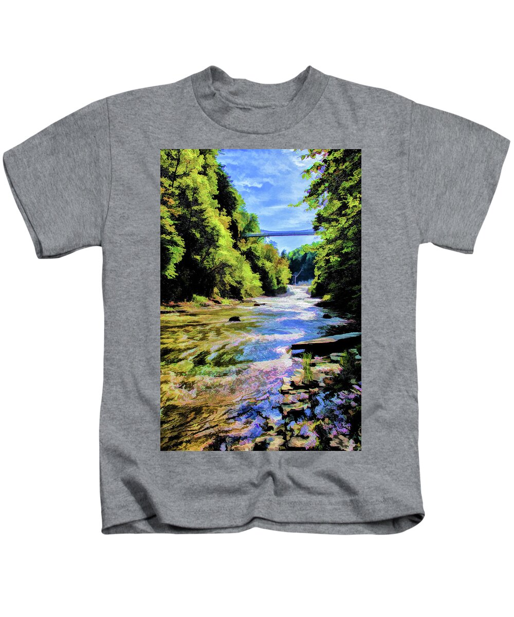 Impressionist Kids T-Shirt featuring the photograph Suspension Bridge at Cornell by Monroe Payne