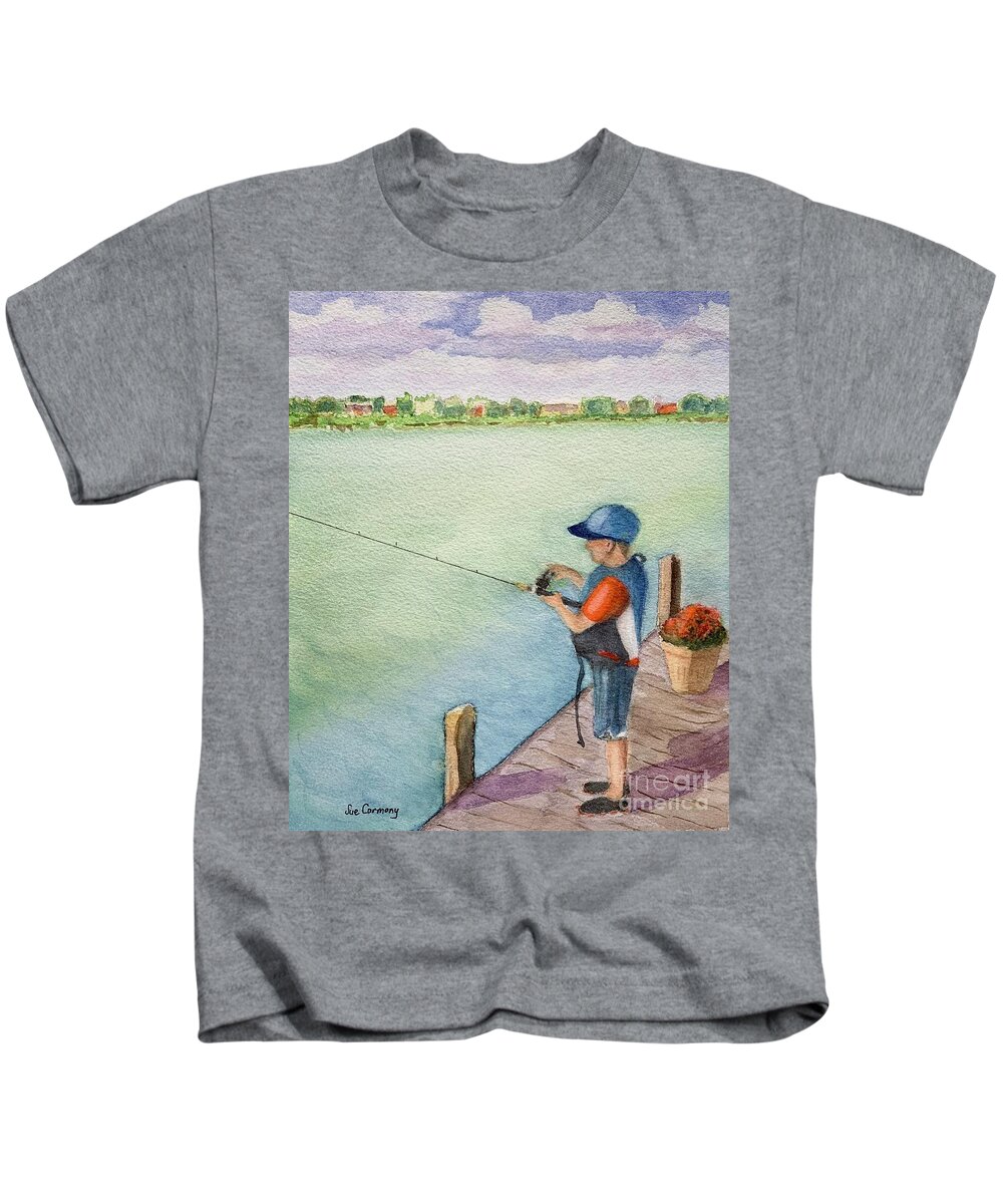 Fishing Kids T-Shirt featuring the painting Sweet Henry Fishing by Sue Carmony