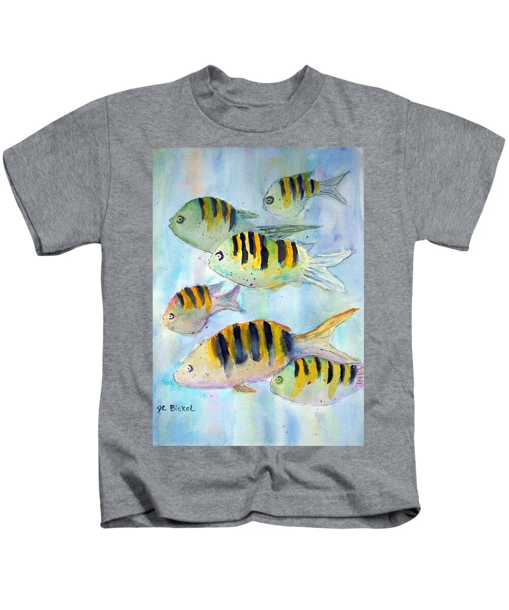Fish Kids T-Shirt featuring the painting Swimming in a School by Jacquelin Bickel