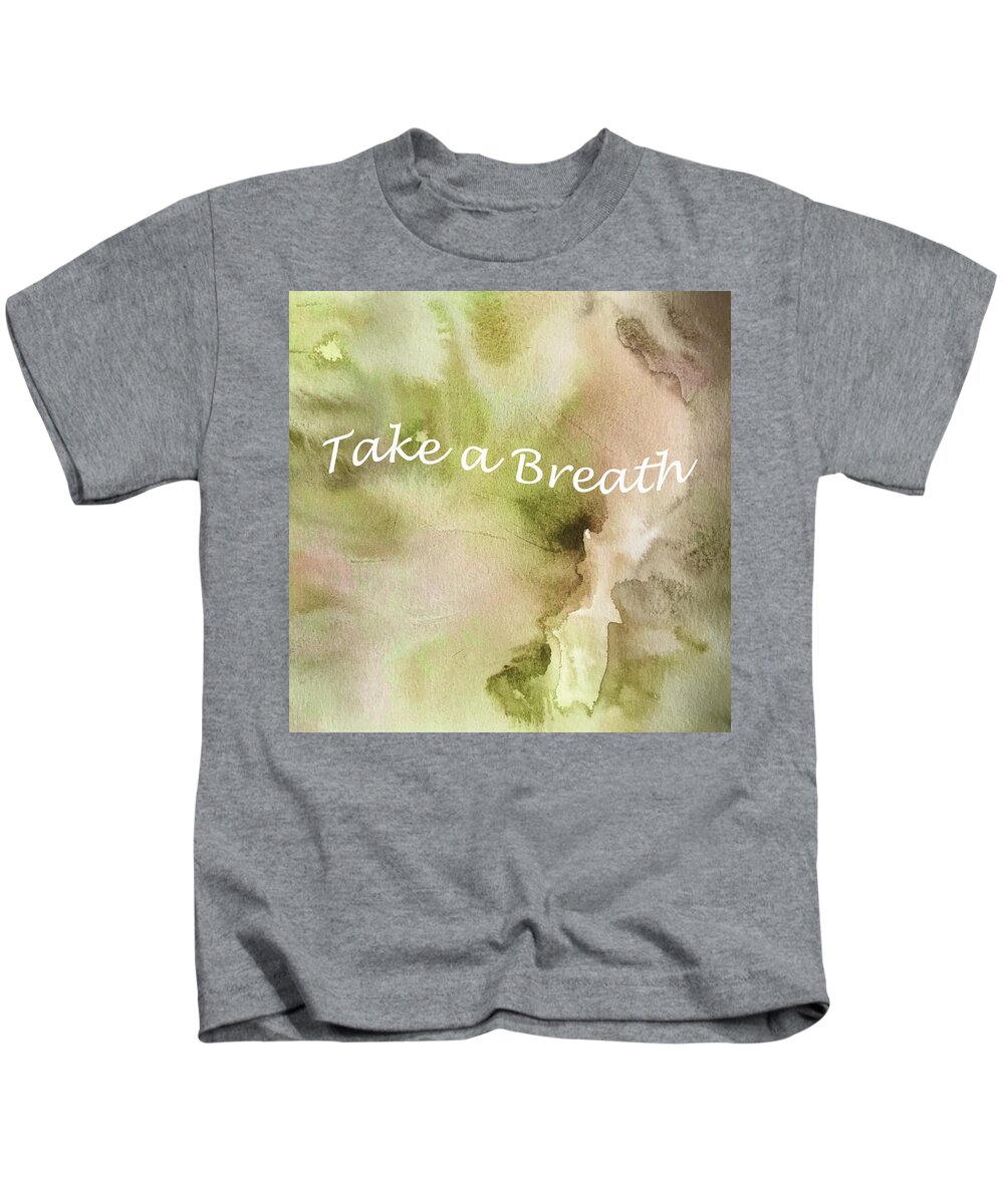 Watercolor Kids T-Shirt featuring the painting Take a Breath Green by Nancy Merkle