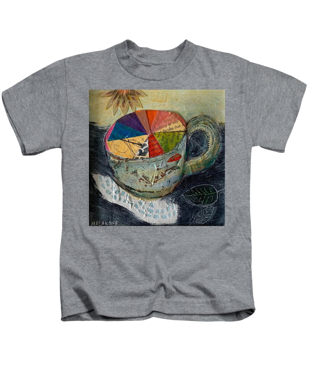 Tea Kids T-Shirt featuring the mixed media Tea Cup Collage by Julia Malakoff