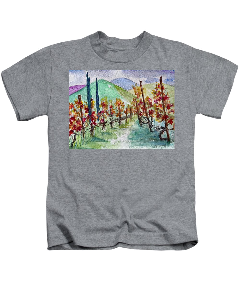 Vineyard Kids T-Shirt featuring the painting Temecula Vineyard Landscape by Roxy Rich