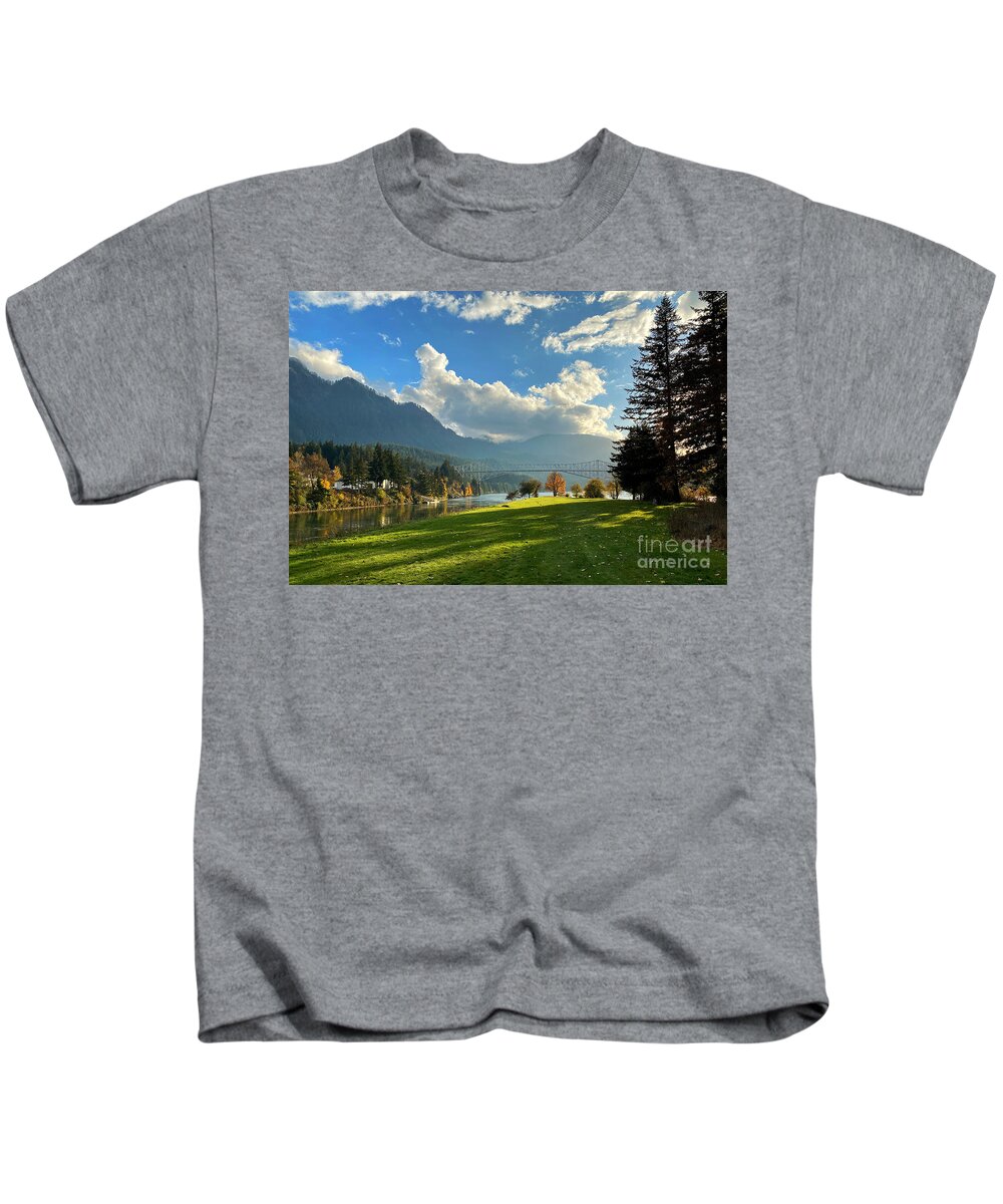 Bridge Of The Gods Kids T-Shirt featuring the photograph The Bridge of the Gods by Jeanette French