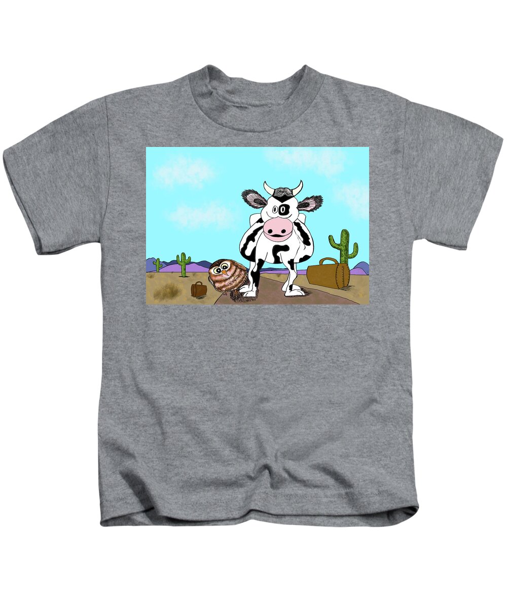 Cow Kids T-Shirt featuring the digital art The Cow Who Went Looking for a Friend by Christina Wedberg
