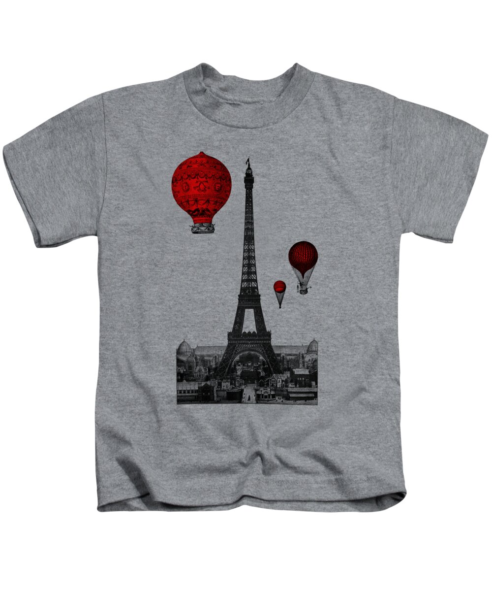 Eiffel Kids T-Shirt featuring the digital art The Eiffel Tower With Red Balloons by Madame Memento