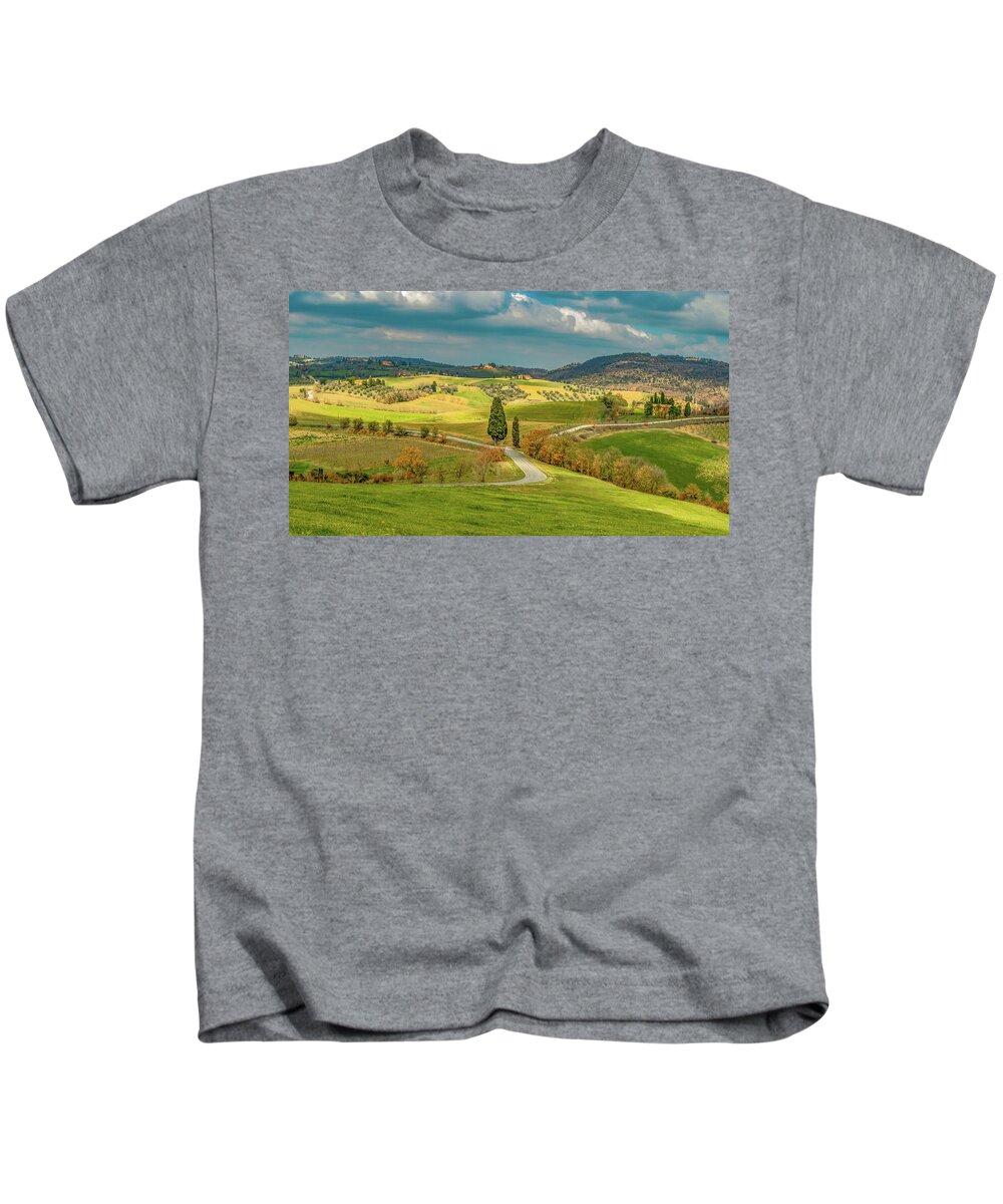 Tuscany Kids T-Shirt featuring the photograph The Hills Are Alive In Tuscany by Marcy Wielfaert