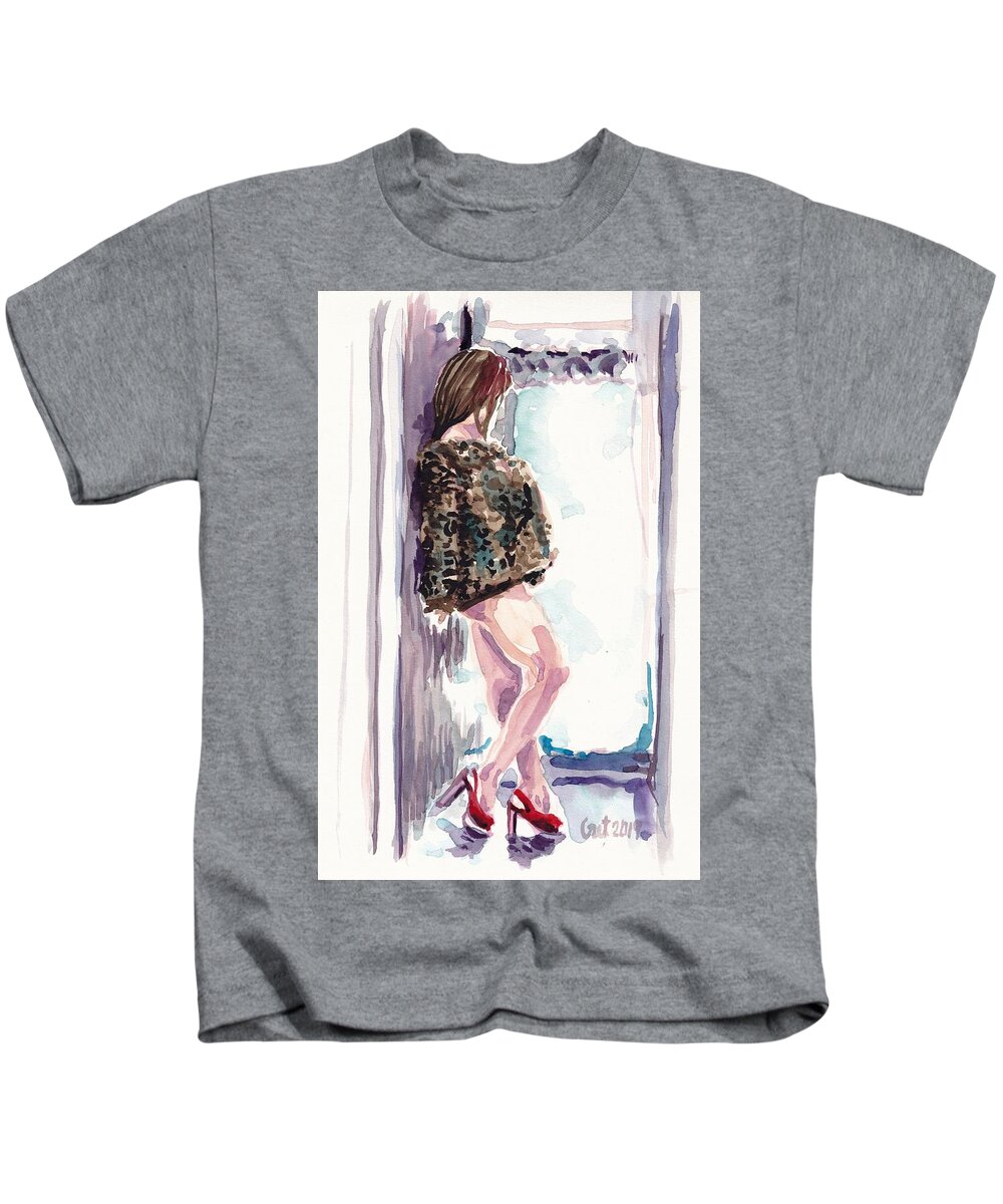 Woman Kids T-Shirt featuring the painting The Long Wait by George Cret