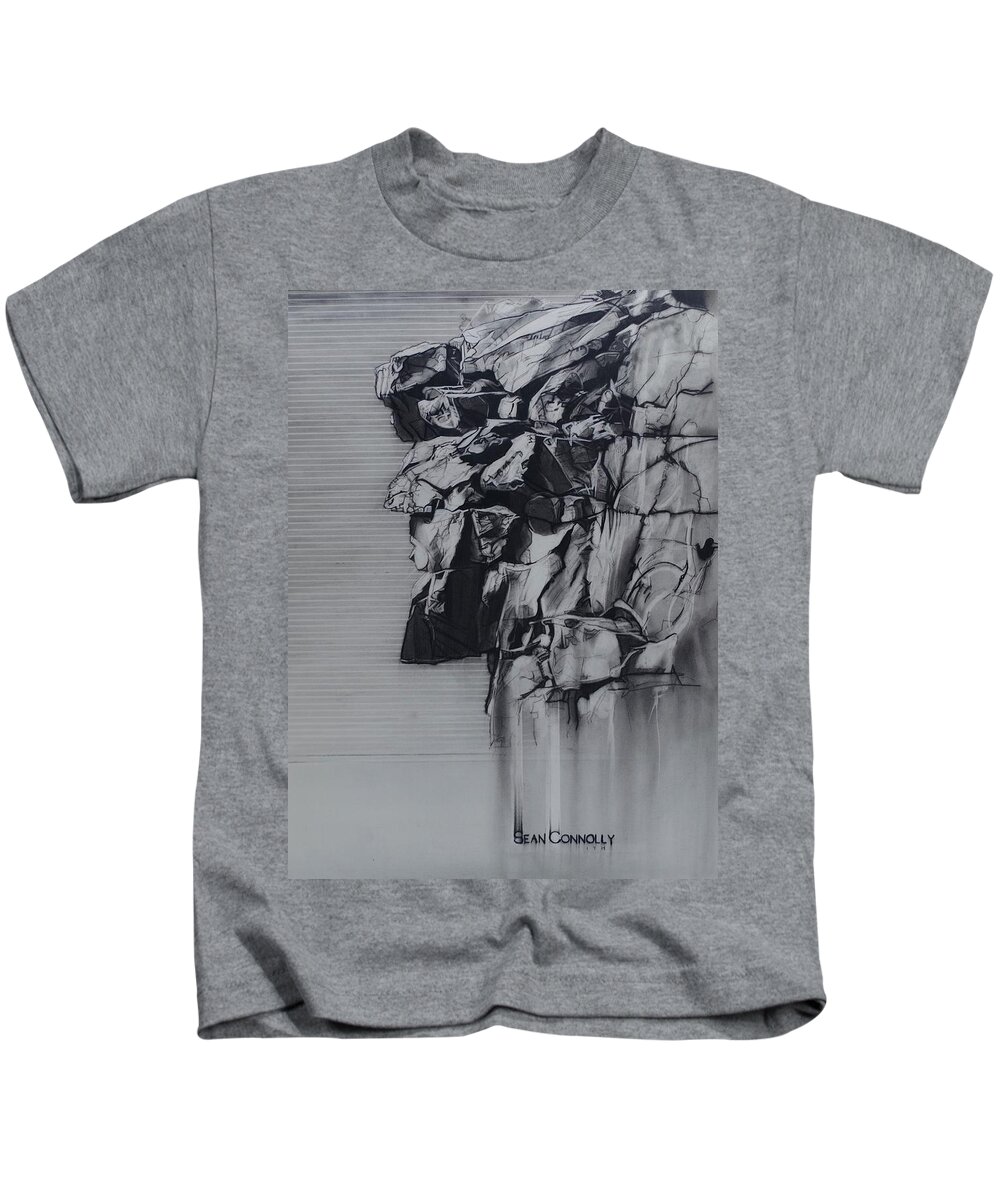 Charcoal Pencil Kids T-Shirt featuring the drawing The Old Man Of The Mountain by Sean Connolly