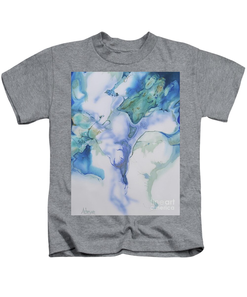 Blue Kids T-Shirt featuring the painting The Thaw Begins by Donna Acheson-Juillet