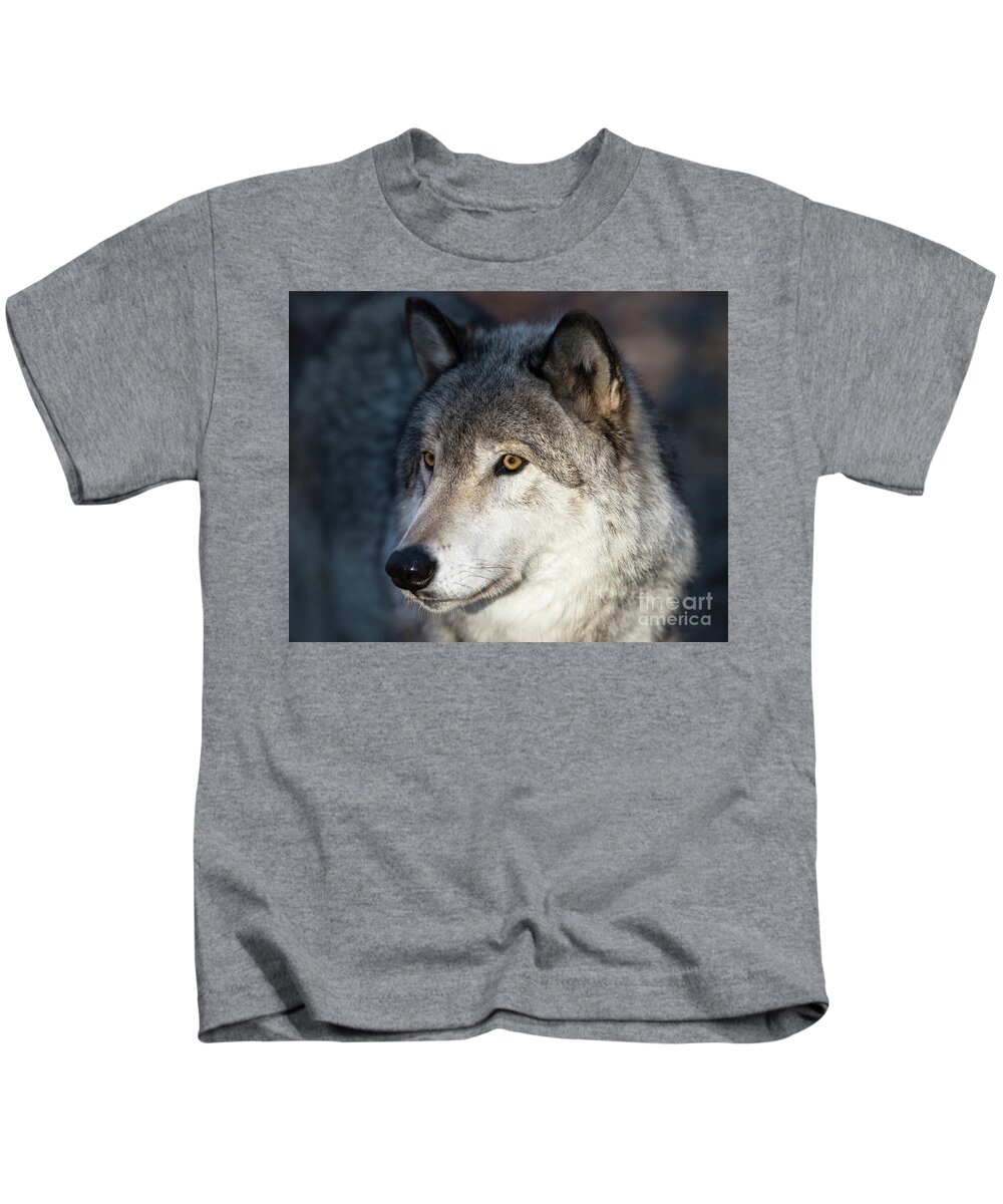 Winter Kids T-Shirt featuring the photograph Timber Wolf - Portrait by Rehna George