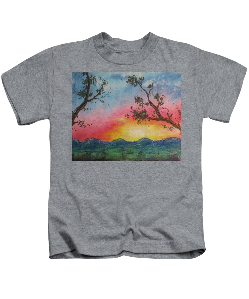 Sunset Kids T-Shirt featuring the painting Time Shades by Jen Shearer