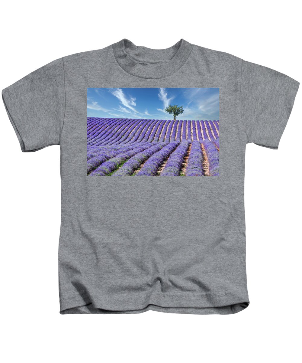 Lavender Field Kids T-Shirt featuring the photograph Tree in Provence by Jurgen Lorenzen