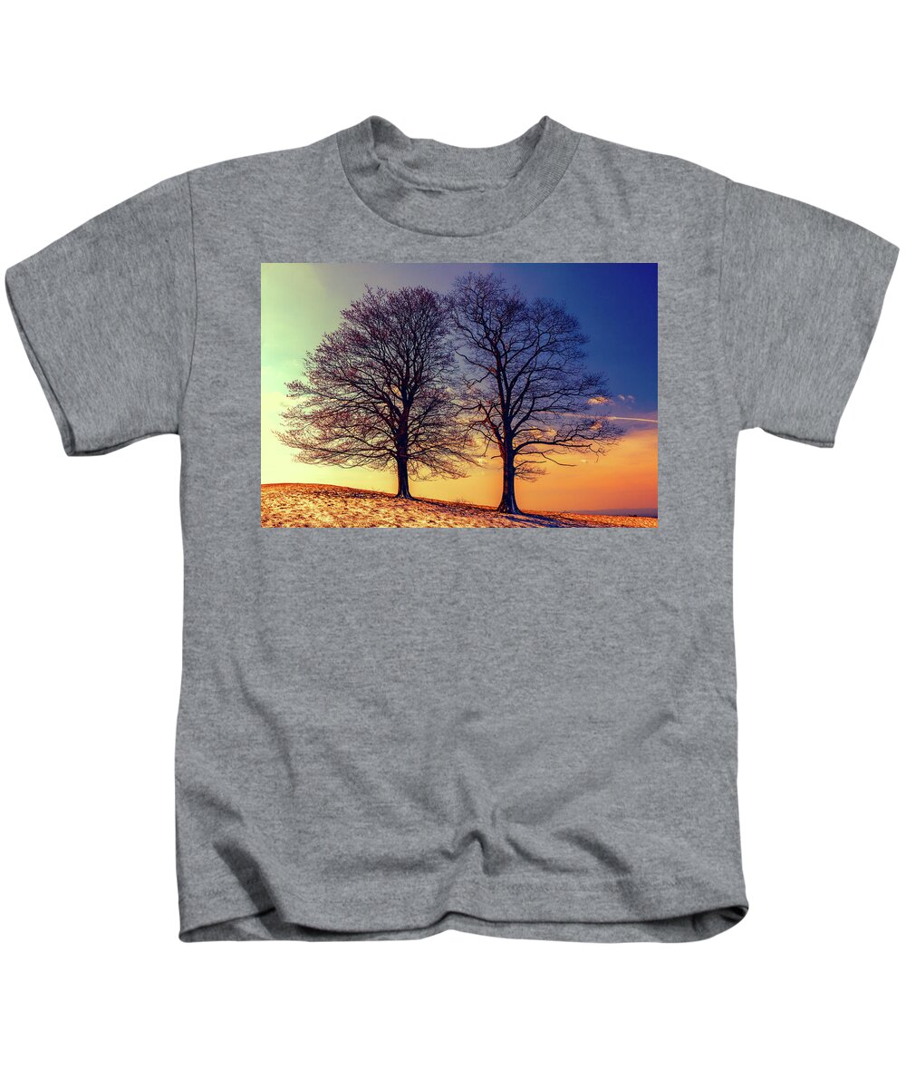 North Carolina Kids T-Shirt featuring the digital art Two Trees on the Parkway FX by Dan Carmichael