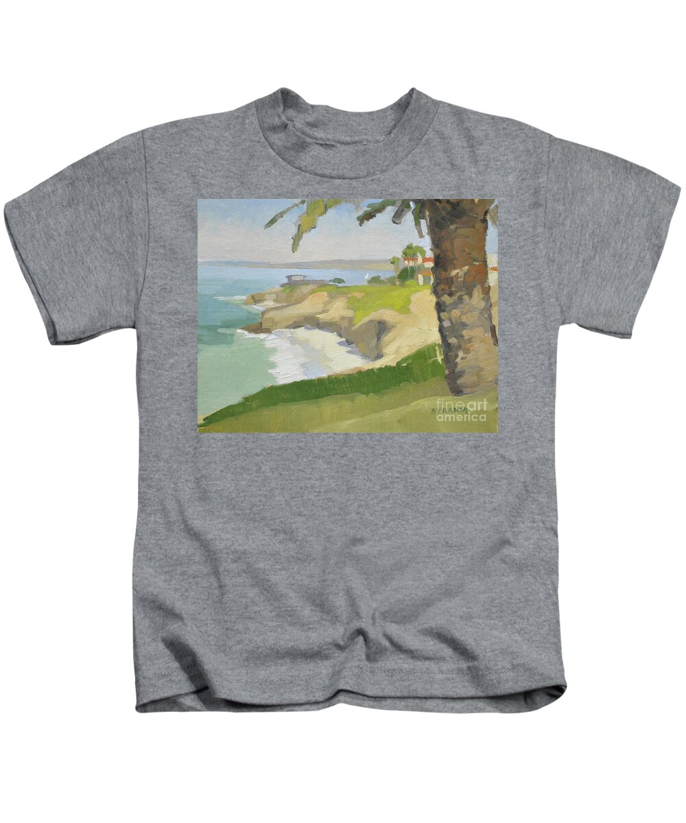 Wedding Bowl Kids T-Shirt featuring the painting Under the Palm at the Wedding Bowl, La Jolla by Paul Strahm