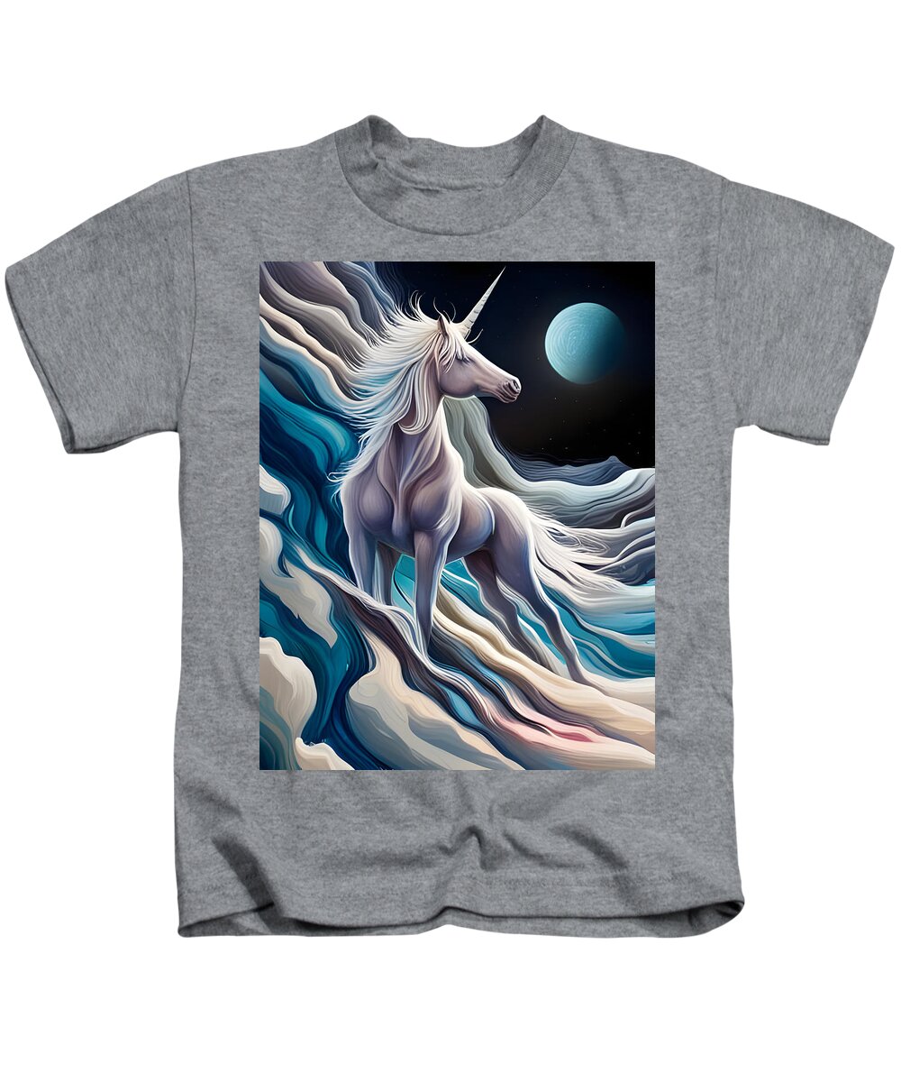 Unicorn Kids T-Shirt featuring the digital art Unicorn On The Moon by Jason Denis