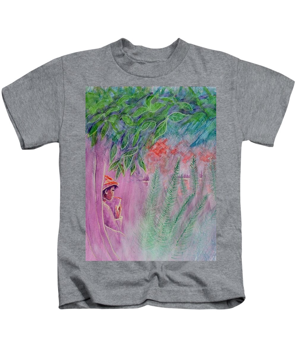 Purple Kids T-Shirt featuring the painting Waiting for Something Unknown to be Made Clear by Tammy Nara