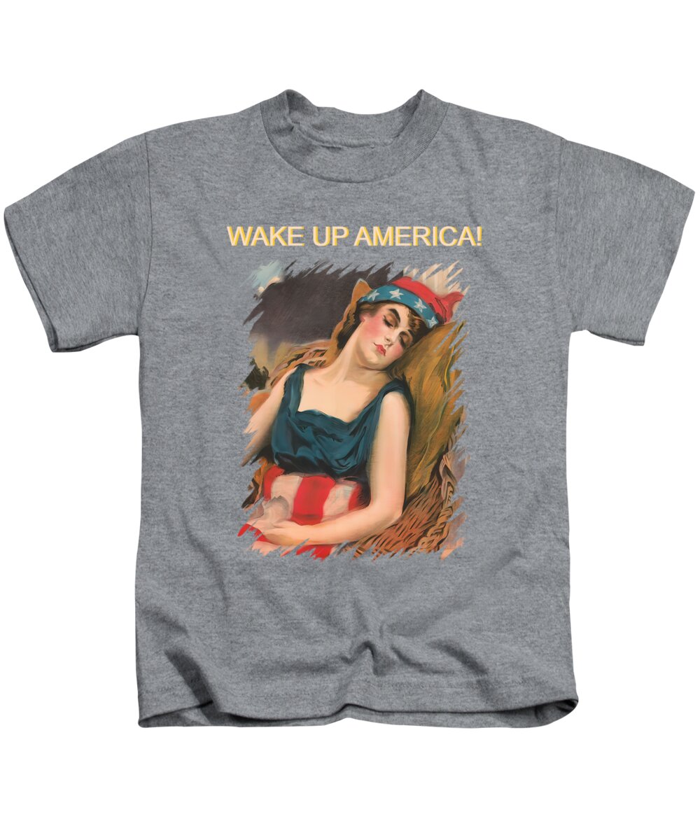 Moses Kids T-Shirt featuring the mixed media Wake Up America United States USA Flag Lady Liberty by Mixed Media Art