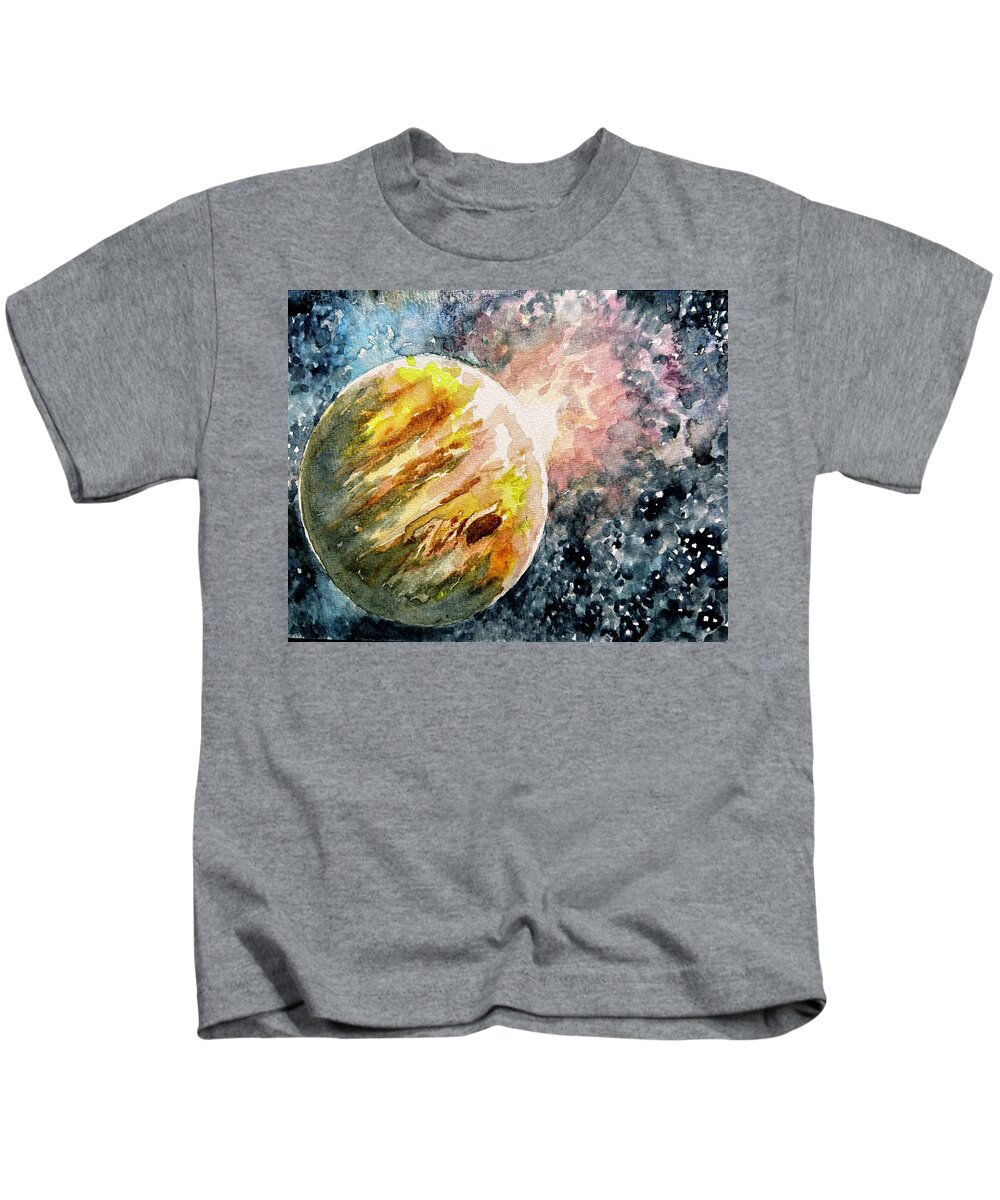 Planets Kids T-Shirt featuring the painting Watercolor Jupiter by Larry Whitler