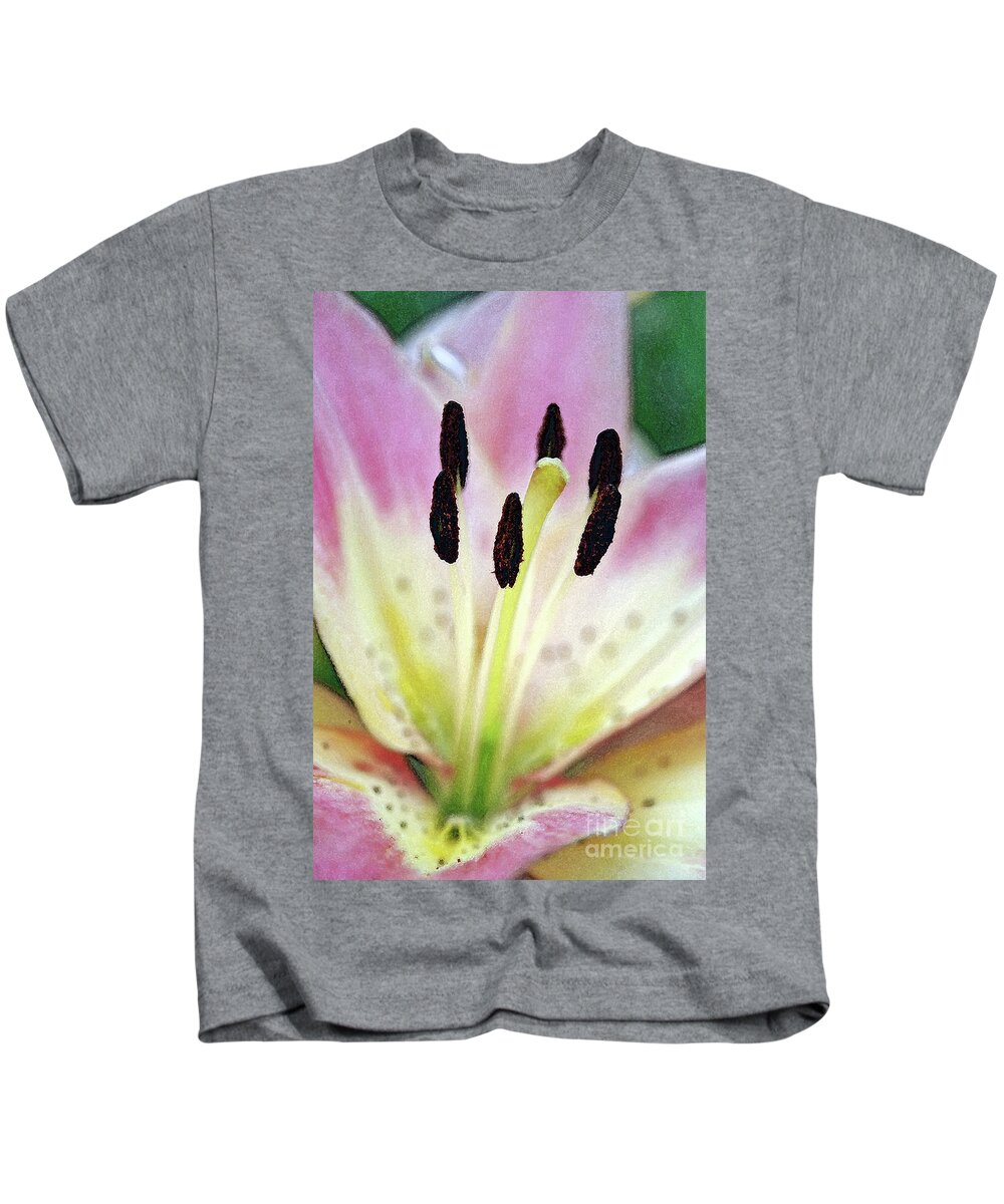 Lily; Pastel; Watercolor; Tropical; Flower; Flower Petals; Petals; Vertical; Macro; Close-up; Stamen; Stigma; Kids T-Shirt featuring the digital art Watercolor Lily 1 by Tina Uihlein